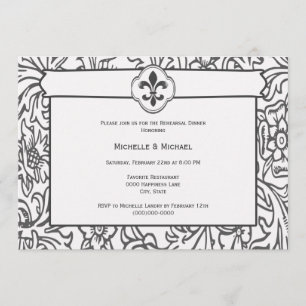 Elegante schwarz-weiße Fleur-de-Lis-Fest-Einladung Einladung
