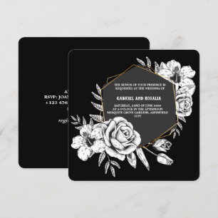 Elegante schwarz-weiße florale geometrische Hochze Einladung