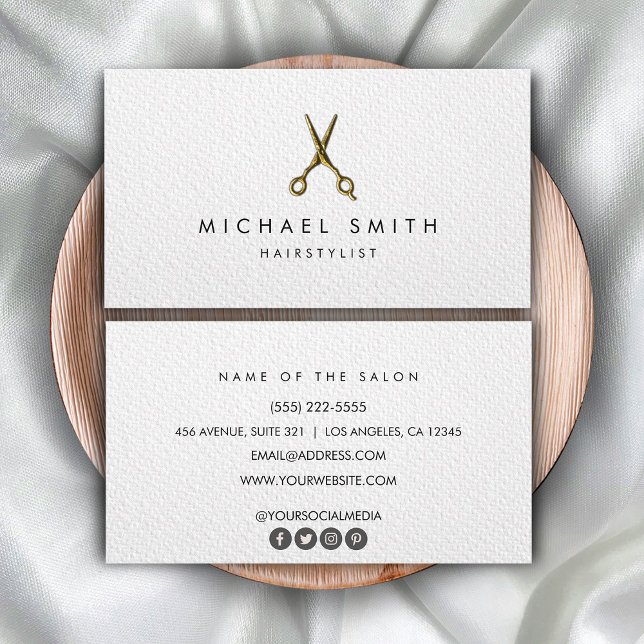 Elegante Schwarz-weiße Friseurschere Minimalistisc Visitenkarte (Von Creator hochgeladen)