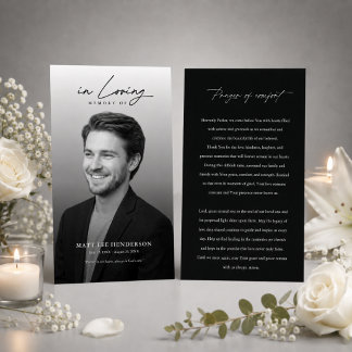 Elegante schwarz-weiße Funeral-Foto-Gebetskarte