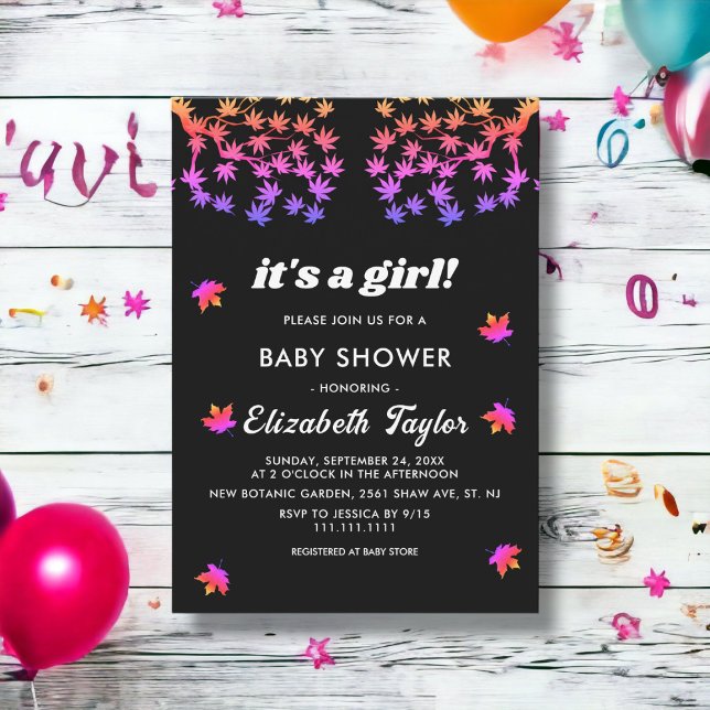 Elegante schwarz-weiße Glowy Fall Baby Dusche Einladung (Von Creator hochgeladen)
