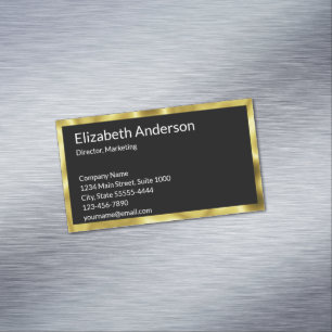 Elegante Schwarz-weiße Gold Name Titel Kontaktinfo Magnetische Visitenkarte