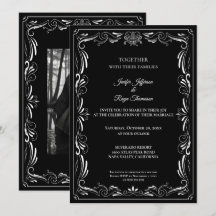 Elegante schwarz-weiße gotische Hochzeitseinladung