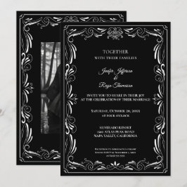 Elegante schwarz-weiße gotische Hochzeitseinladung Einladung