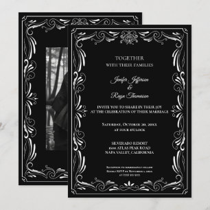 Elegante schwarz-weiße gotische Hochzeitseinladung Einladung