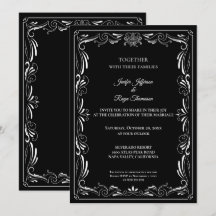Elegante schwarz-weiße gotische Hochzeitseinladung