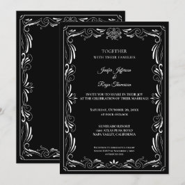 Elegante schwarz-weiße gotische Hochzeitseinladung Einladung