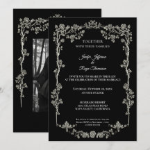 Elegante schwarz-weiße gotische Hochzeitseinladung