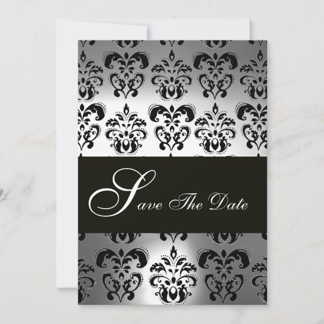 ELEGANTE SCHWARZ-WEISSE GRAUENDAMASK MONOGRAMM-Hoc Save The Date (Vorderseite)