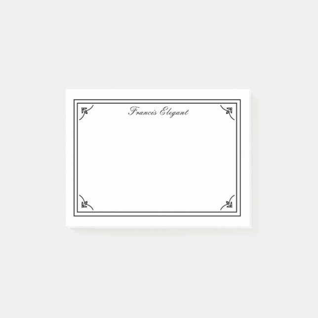 Elegante Schwarz-weiße Grenznotizen Personalisiert Post-it Klebezettel (Vorderseite)