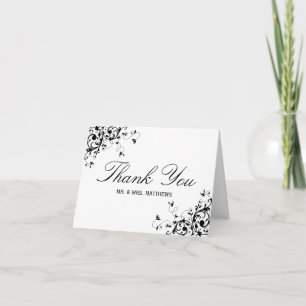 Elegante schwarz-weiße Hochzeit-Dankeskarten mit S Dankeskarte