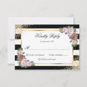 Elegante Schwarz-weiße Hochzeit der Blütenwelt RSVP Karte