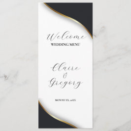 Elegante Schwarz-weiße Hochzeit Menükarte