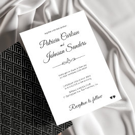 Elegante Schwarz-weiße Hochzeit mit klassischer Ka Einladung