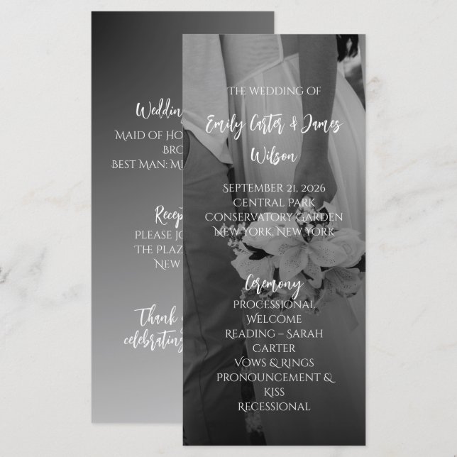 Elegante schwarz-weiße Hochzeit Programm (Vorne/Hinten)