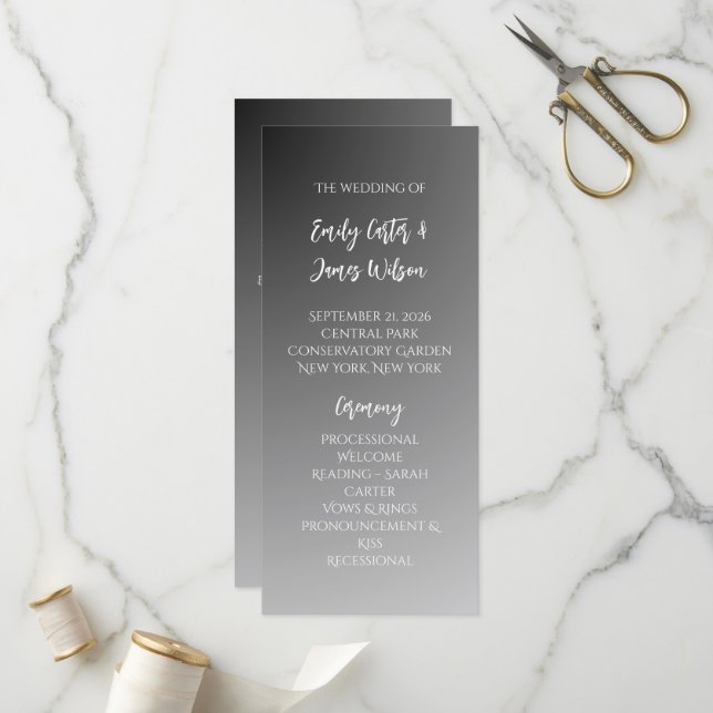Elegante schwarz-weiße Hochzeit Programm (Vorderseite/Rückseite Beispiel)