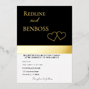 Elegante schwarz-weiße Hochzeitseinladung Gold Folieneinladung