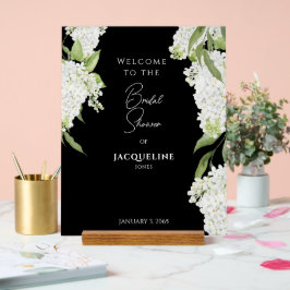 Elegante Schwarz-weiße Hydrangeas-Dusche Empfang Acrylschild