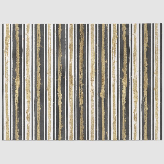 Elegante Schwarz-weiße Imitate Gold Streifen Luxus Seidenpapier (Vorderseite)
