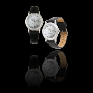 Elegante Schwarz-weiße Imitate Marble Custom Armbanduhr