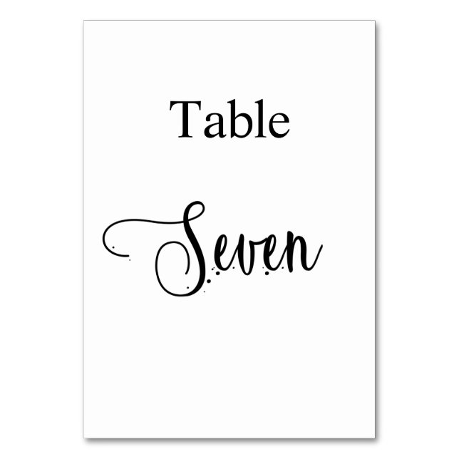 Elegante Schwarz-weiße Kalligrafiestabelle 7 Tischnummer (Vorderseite)