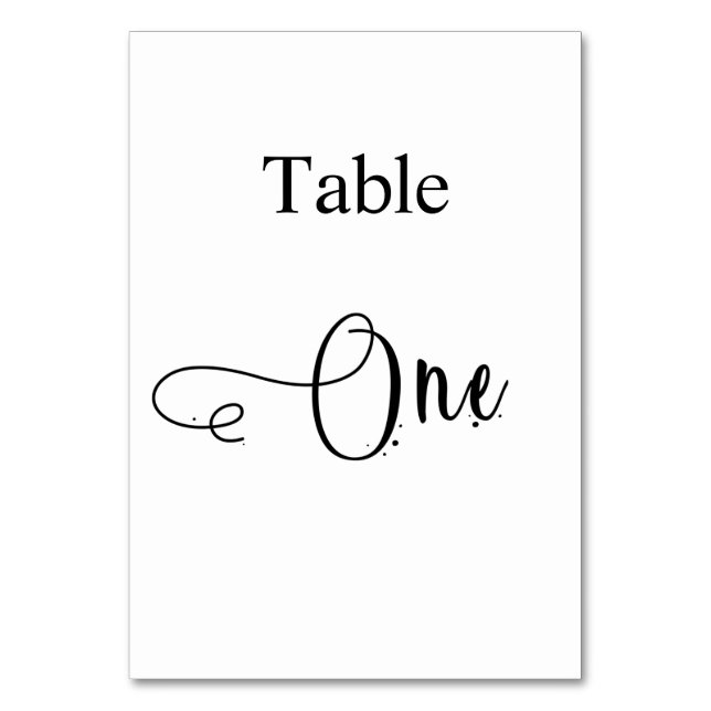 Elegante Schwarz-weiße Kalligrafiestabelle Tischnummer (Vorderseite)