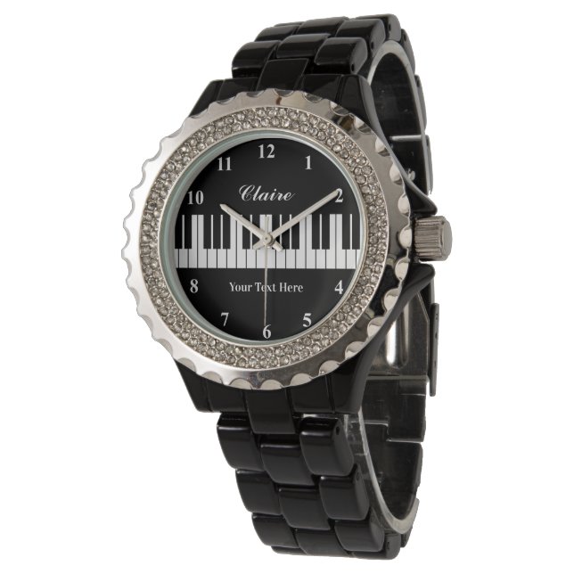 Elegante, schwarz-weiße Klavieruhr für Frauen Armbanduhr (Schrägansicht)