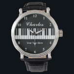 Elegante schwarz-weiße Klavieruhr für Männer Armbanduhr<br><div class="desc">Elegante schwarz-weiße Klavieruhr für Männer. Personalisieren Sie mit Namen,  Monogramm,  lustigem Zitat oder Slogan. Benutzerdefinierte Hintergrundfarbe. Einzigartige Geschenkideen zum Geburtstag für Klavierspieler,  Pianist,  klassische Musiker,  Musiker,  Instruktor,  Produzent,  Künstler,  Ehemann,  Vater etc. Klassische Männeruhr mit Lederband.</div>