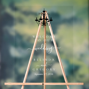 Elegante Schwarz-weiße Kronleuchter Monogram Weddi Acrylschild