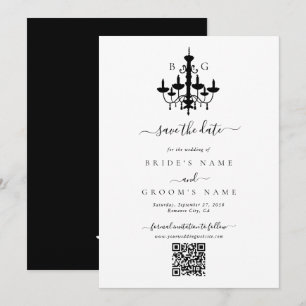 Elegante Schwarz-weiße Kronleuchter Monogram Weddi Save The Date