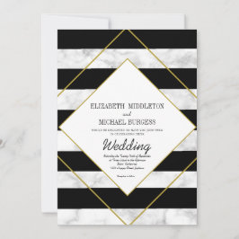 Elegante Schwarz-weiße Marmorgoldverheiratung Einladung