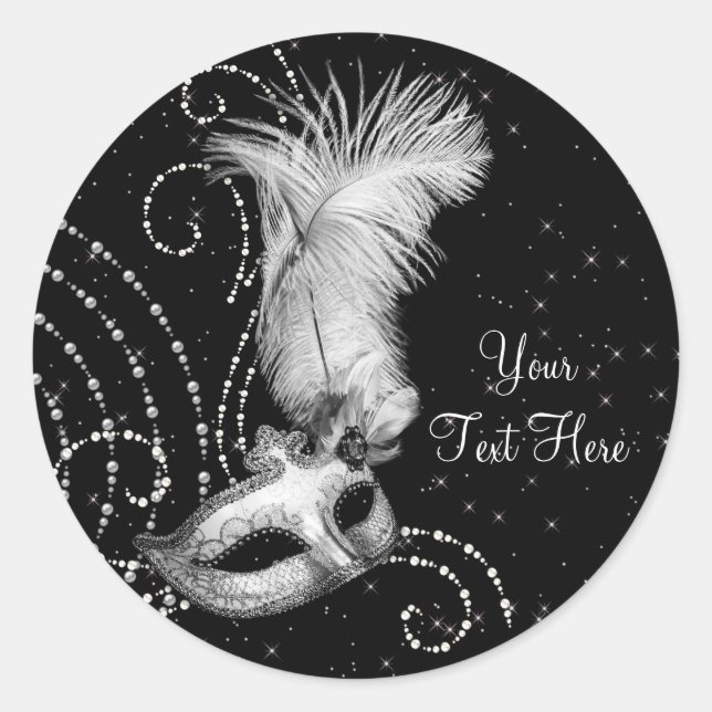 Elegante Schwarz-weiße Masquerade Party Stickers (Vorderseite)