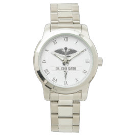 Elegante Schwarz-weiße medizinische Klasse Caduceu Armbanduhr