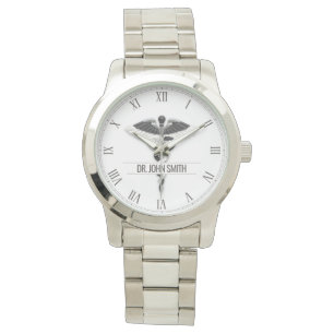 Elegante Schwarz-weiße medizinische Klasse Caduceu Armbanduhr