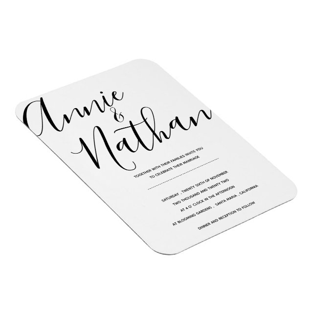 Elegante Schwarz-weiße Minimalistische Einladung z Magnet (Rechte Seite)
