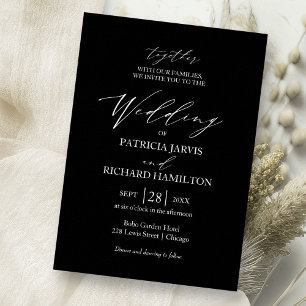 Elegante schwarz-weiße minimalistische Hochzeit Einladung