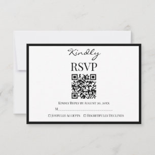 Elegante Schwarz-Weiße Minimalistische Hochzeit RSVP Karte