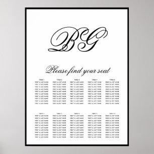 Elegante Schwarz-weiße Mongram Hochzeitstabelle Poster