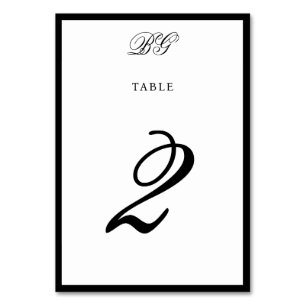 Elegante Schwarz-weiße Mongram Hochzeitstabelle Tischnummer
