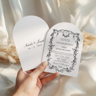 Elegante schwarz-weiße Monogramm-Bogen-Hochzeit Einladung