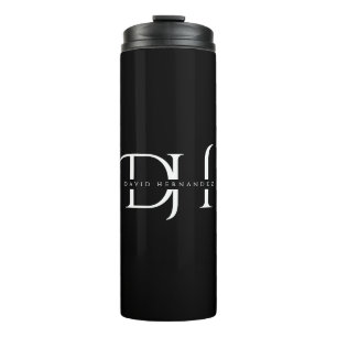 Elegante Schwarz-weiße Monogramm-Initialen Chic Cu Thermosbecher