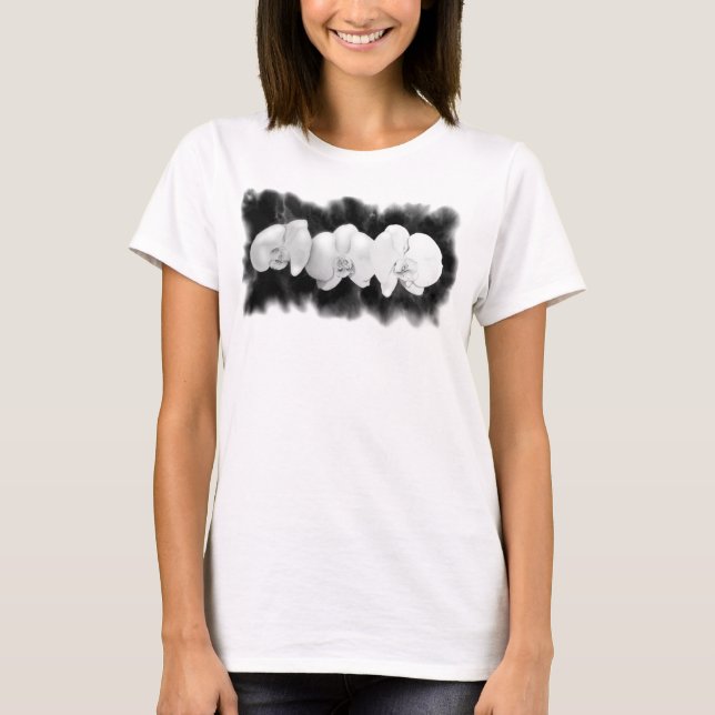 Elegante Schwarz-weiße Orchideen T-Shirt (Vorderseite)