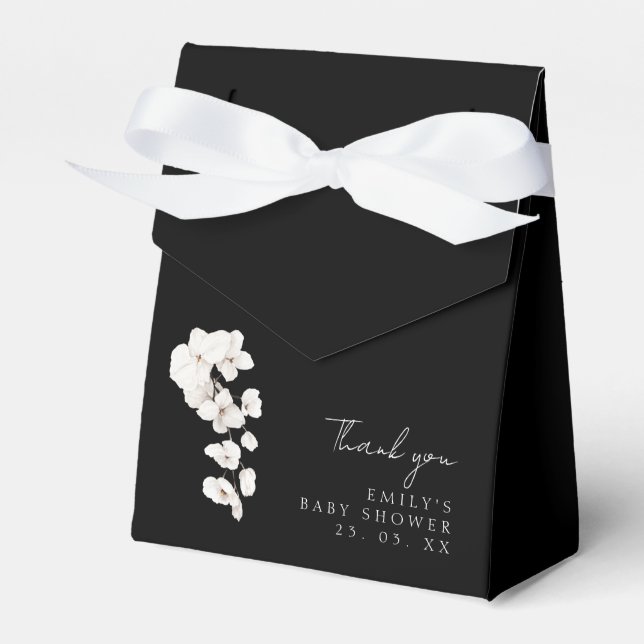 Elegante Schwarz-weiße Orchids Bloral Baby Dusche Geschenkschachtel (Vorderseite)