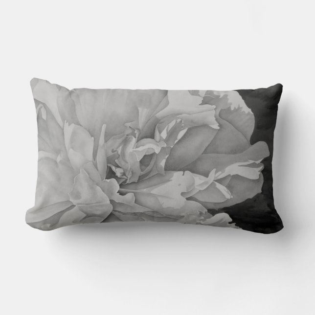 Elegante Schwarz-weiße Peelingflora Lendenkissen (Vorderseite)