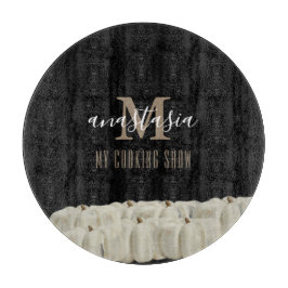 Elegante Schwarz-weiße Pumpkin Monogram Round Schneidebrett