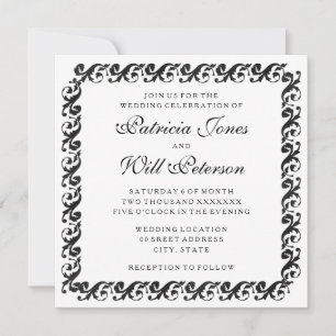 Elegante schwarz-weiße Rahmen-Hochzeitseinladungen Einladung