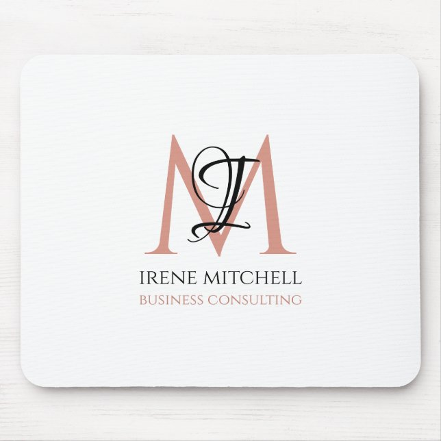 Elegante Schwarz-weiße Rose Gold Moderne Monogramm Mousepad (Vorne)