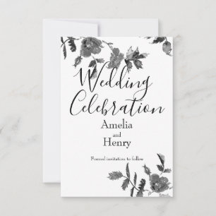 Elegante Schwarz-weiße Rose mit Blumen Save The Date