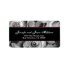 Elegante SCHWARZ-WEISSE Rote Rosen Hochzeitssymbol Adressaufkleber