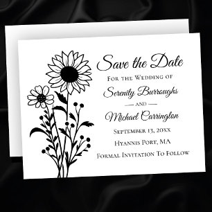 Elegante Schwarz-weiße Save the Date Hochzeit Ankündigung